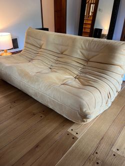 Togo 3-Seat Foam Bean Bag Sofa Couch in Mustard Yellow