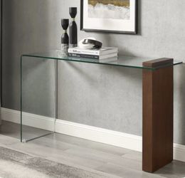 Console in Glass and Walnut Veneer
