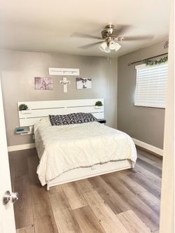 IKEA queen size bed frame/drawers + mattress