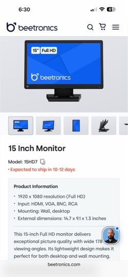 Beetronics 15” Monitor