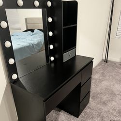 Black Vanity with mirror and lights