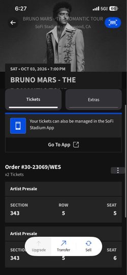 Bruno Mars Saturday Sofi Inglewood 2026 October