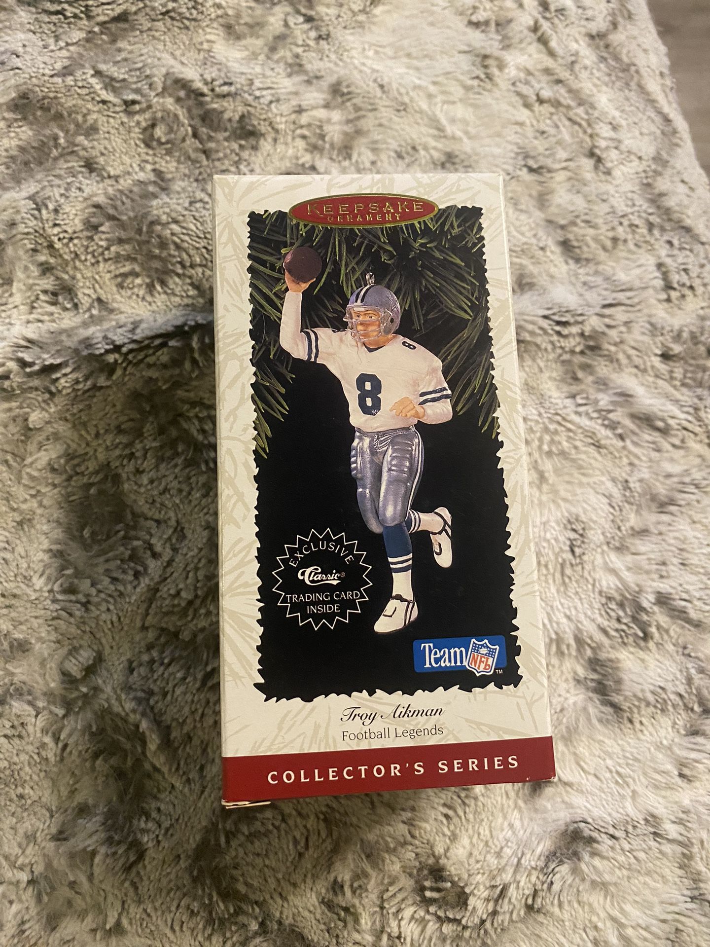 Troy Aikman Dallas Cowboys Hallmark Ornament W/ Exclusive Trading Card NFL 