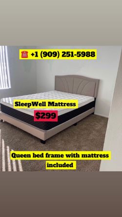 Queen size bed frame with pillow top mattress included