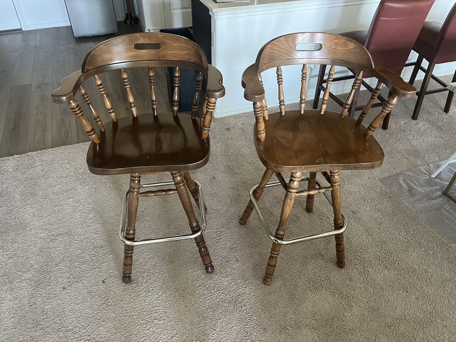 Wooden Bar Stool Chairs (x2) (swivel)