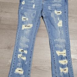 Distressed Denim Blue Jeans 