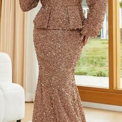  Gold Sequin Peplum Gown (XL)