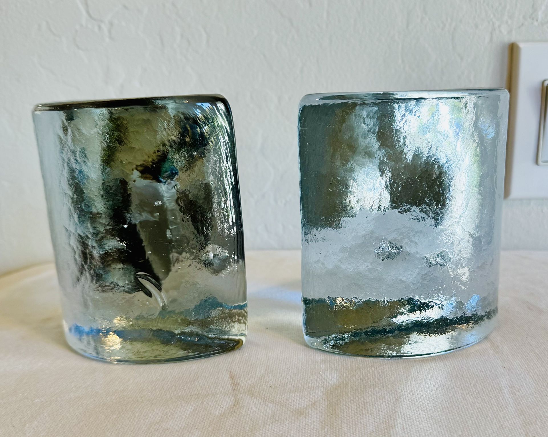 1970s Blenko Glass Half Moon Bookends Paperweight Mid-Century 5" VTG