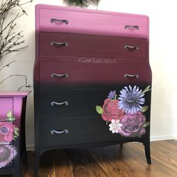 Vintage high boy chest dresser nightstand furniture 5 drawers pink black  hand painted Cape Coral nursery girls room teen boho for Sale in Cape  Coral, FL - OfferUp
