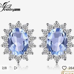 925 Sterling Silver, Princess Diana, Natural Blue Topaz Earrings [ZEAR-39]
