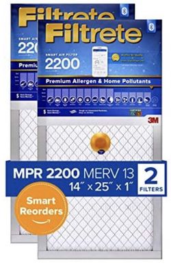 Filtrete 14x25x1, Smart Replenishable AC Furnace Air Filter, MPR 2200, Premium Allergen & Home Pollutants, 2-Pack (exact dimensions 13.84 x 24.84 x 1.