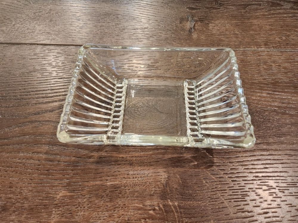 Vintage Clear Glass Saw Tooth Rectangle Ridged Candy Nut Dishes Bowls Antique