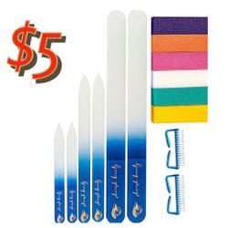 WHOLESALE LOT - CRYSTAL GLASS NAIL FILES AND BUFFERS  - 6 Nail Buffer Block - 6 Crystal Nail Files Alt To Metal Nail files Emery Boards 