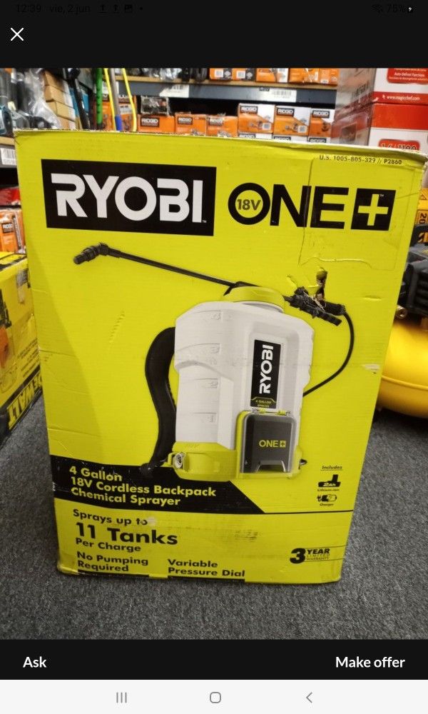 RYOBI 18V ONE + 4 Gallon CORDLESS BACKPACK CHEMICAL SPRAYER