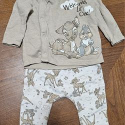 0-3 Months Disney Bambi And Thumper " Welcome Little One  " 2 Piece Set