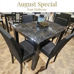 Black Dining Table Set with 4 Upholstered Chairs
