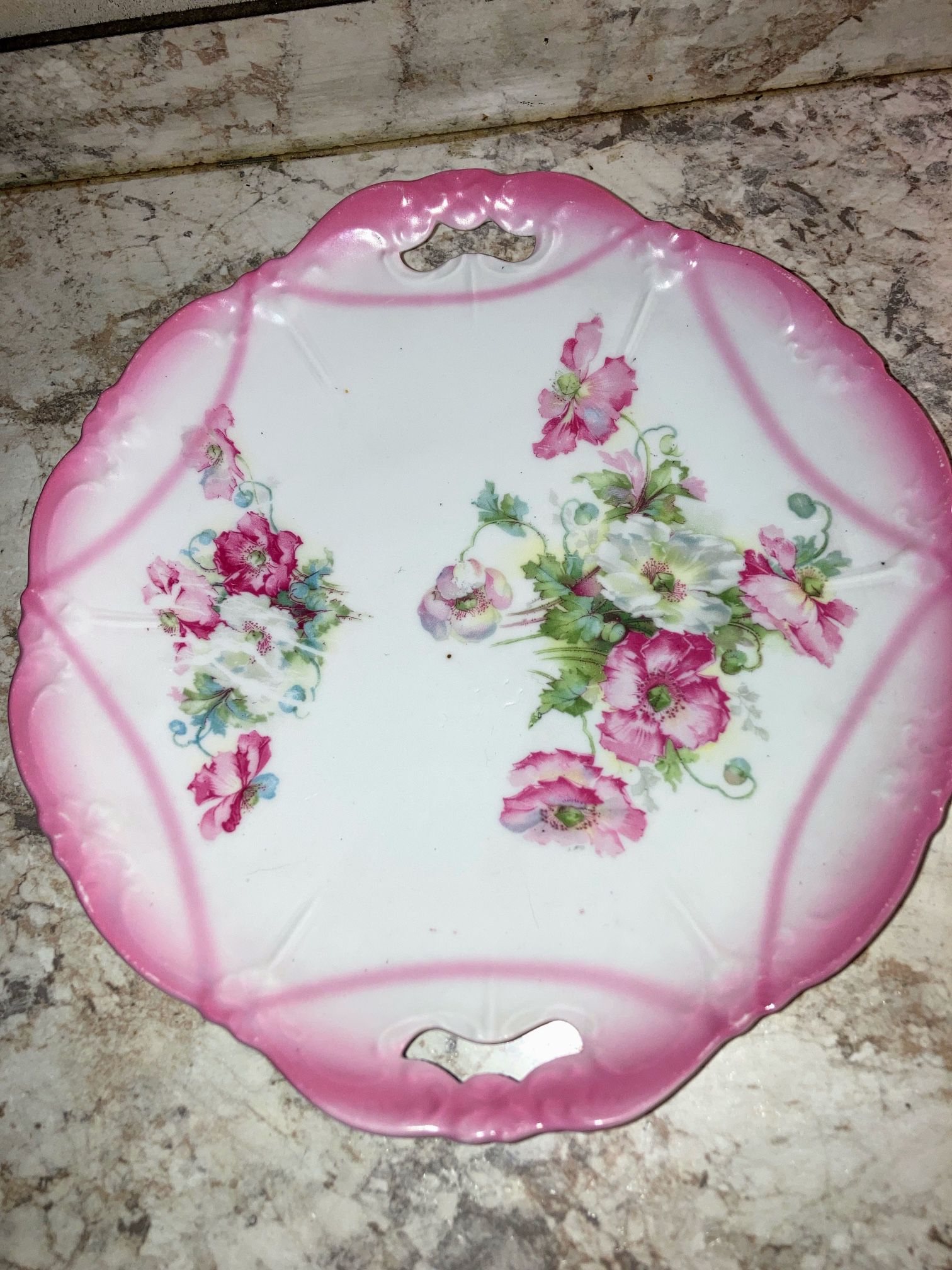 Antquie Germany Made Porcelain Two Handled Cake Or Dessert Plate 