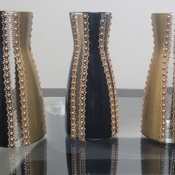 Handmade Triple Gold And Black Vase Set