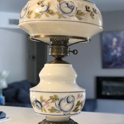 . Vintage Large Hurricane Table Lamp. Handpainted three-way lighting 26 inches tall by 14 Wide