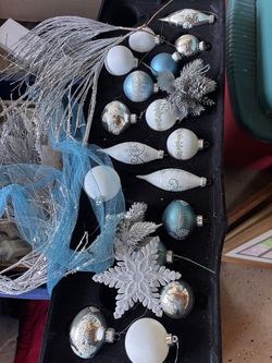 Christmas ornaments topper and accessories blue silver white