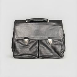 Automobil Lamborghini Leather Briefcase Double Snap Silver Shield Hardware Flap