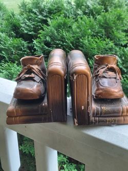 Antique pair of bronzed baby shoe bookend