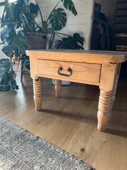 Solid Rustic Antique Pine Table With Drawer