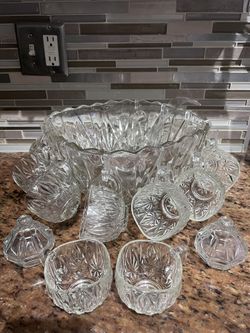 Vintage Crystals Cut Punch Bowl Set 
