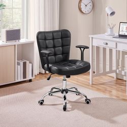 Mid-Back PU Leather Office Task Chair with Armrests, Black
