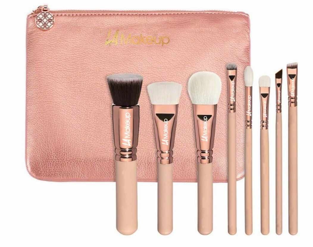 8 pcs pro makeup brush set with large travel cosmetic bag. from LA Makeup