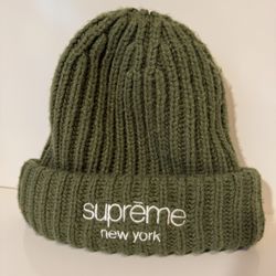 Supreme Classic Logo Chunky Ribbed Beanie “Olive”