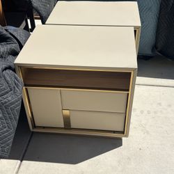 Pair of Modern Cream and Gold Nightstands
