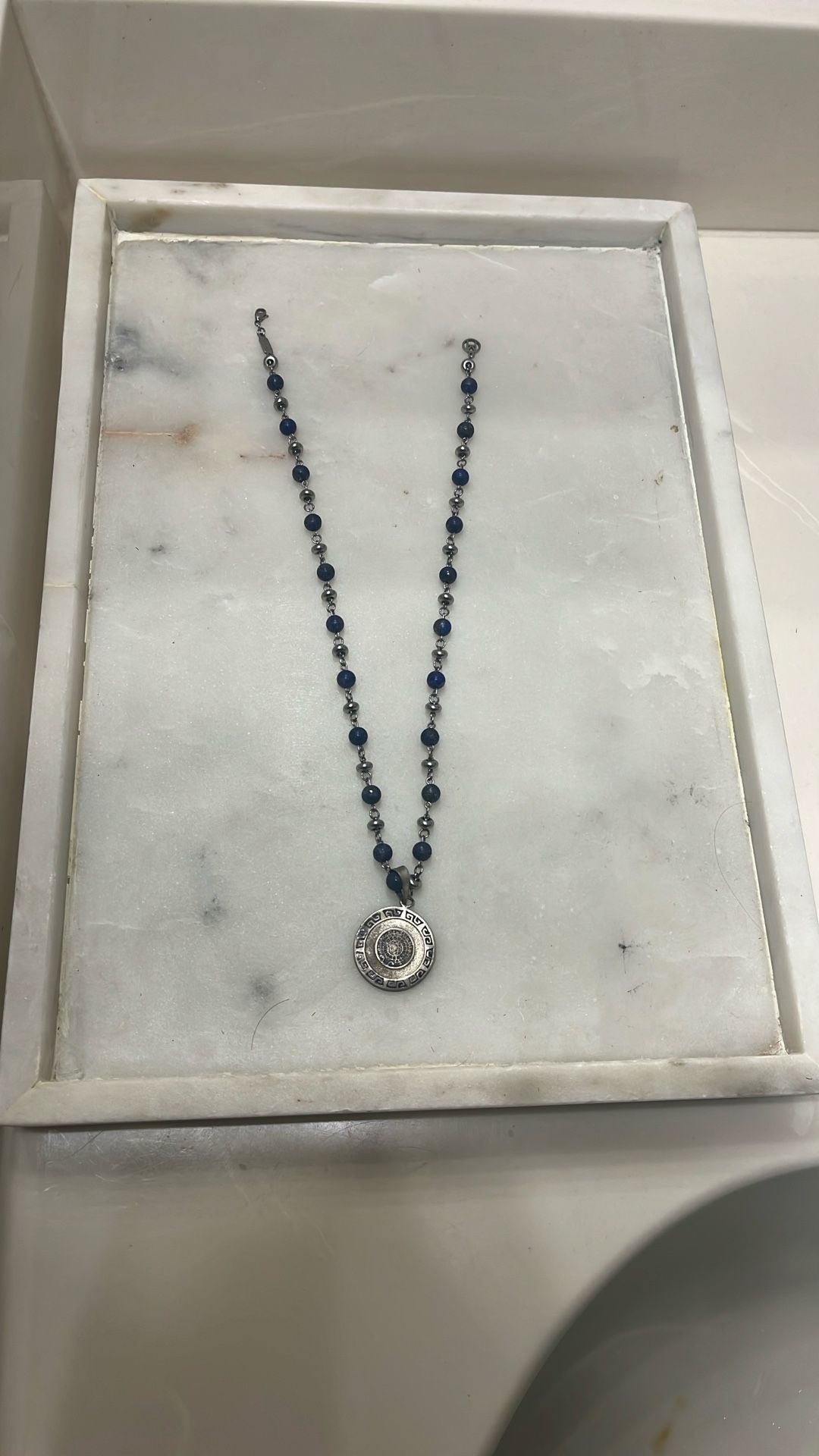Lapiz Lazuli Stainless Steel Bead Necklace