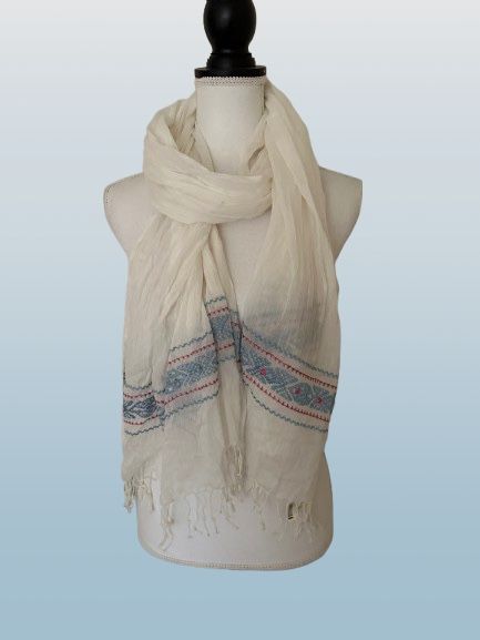 NWT Aeropostale Woman’s Solid White Scarf, Embroidery & Fringe on both ends