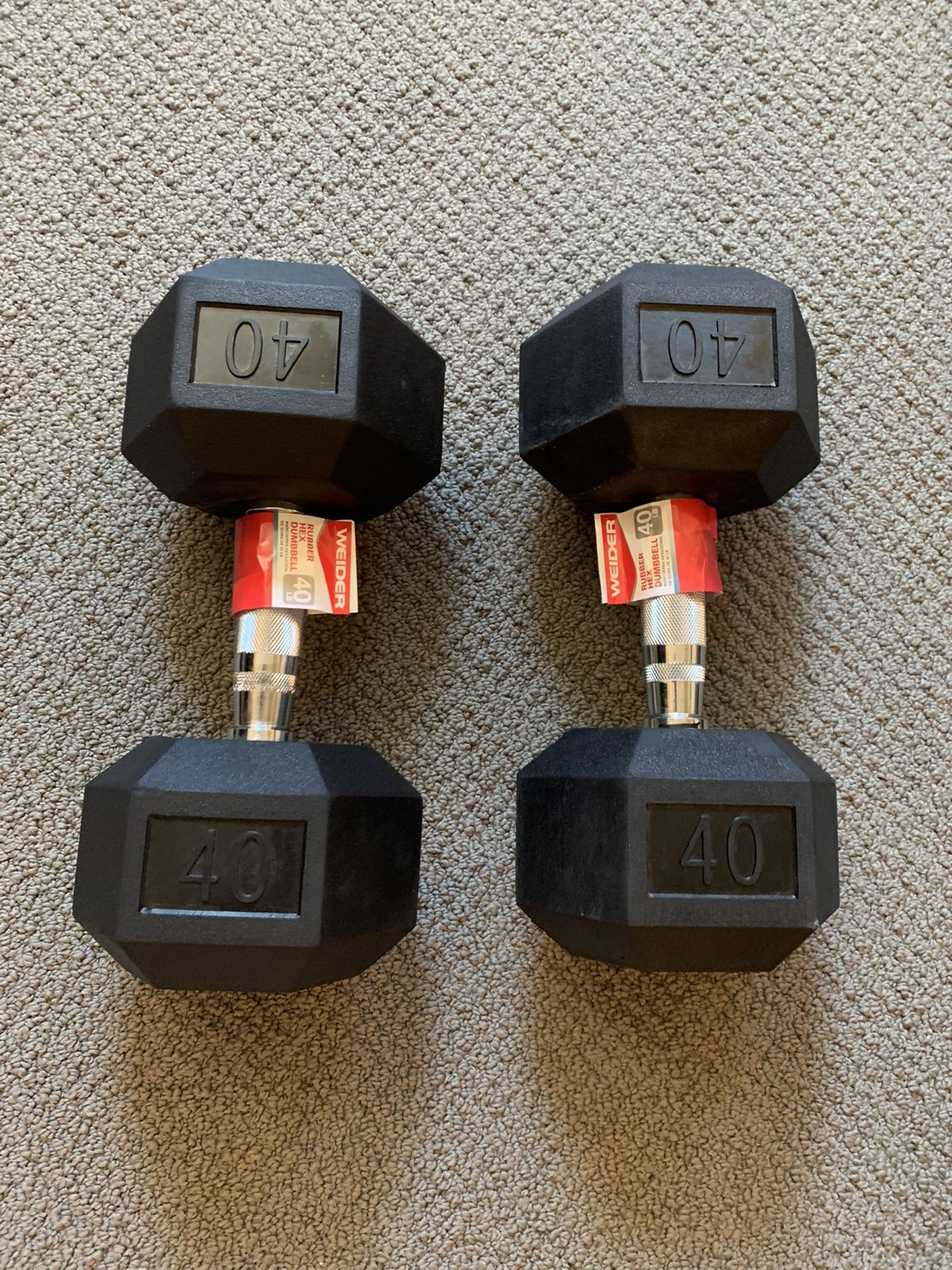 40 lb Iron Rubber Hex Dumbbell Gym Weights Set