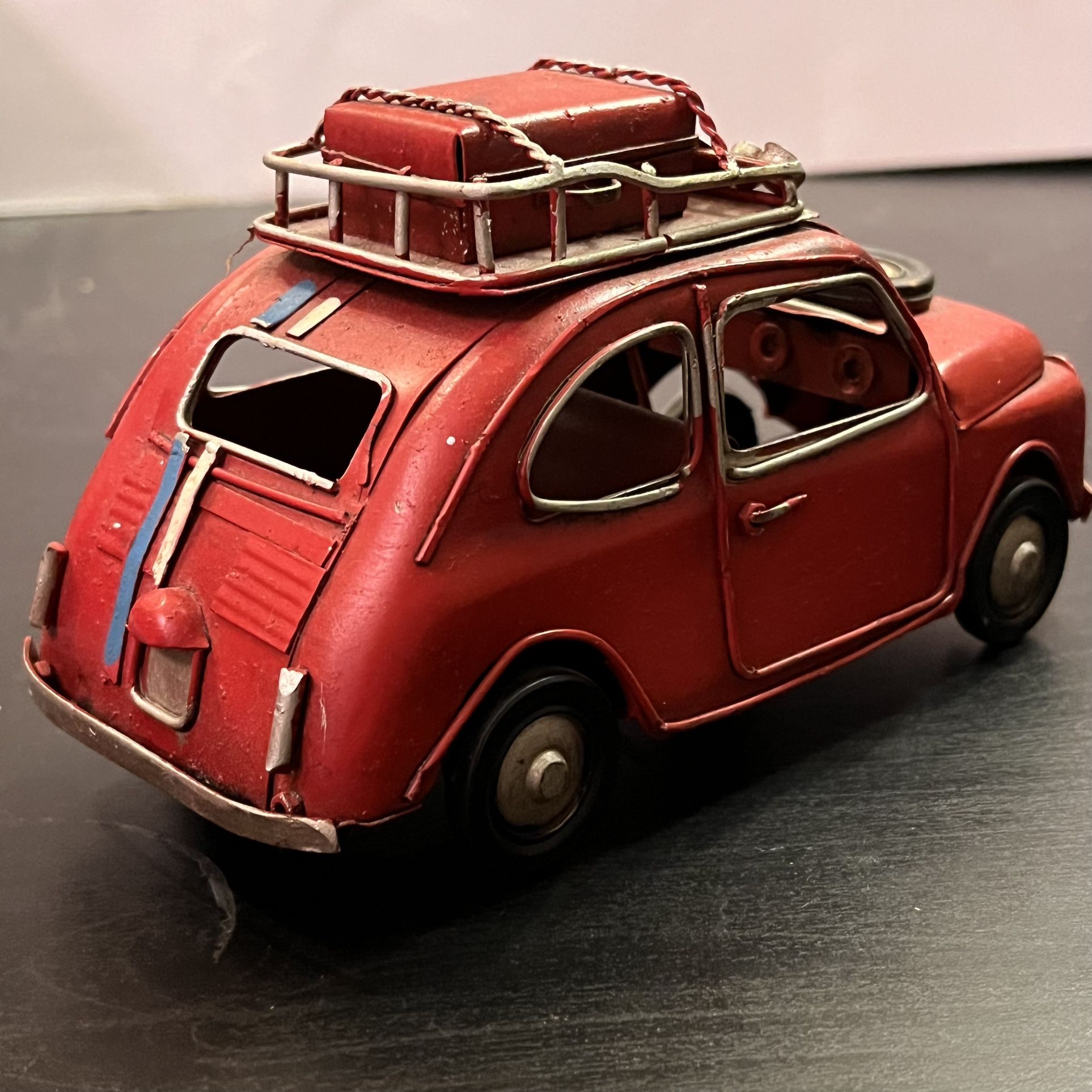 VINTAGE STYLE RED FIAT 500 CAR METAL TIN MODEL ORNAMENT NEW WITH TAGs