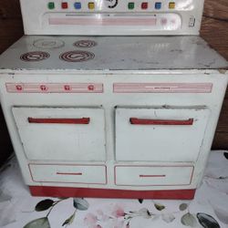 Vintage 1950’s WOLVERINE Tin Lithograph Toy Stove Oven Range Kitchen Red White