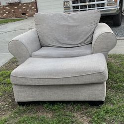 Large Club Chair With Ottoman In Beige