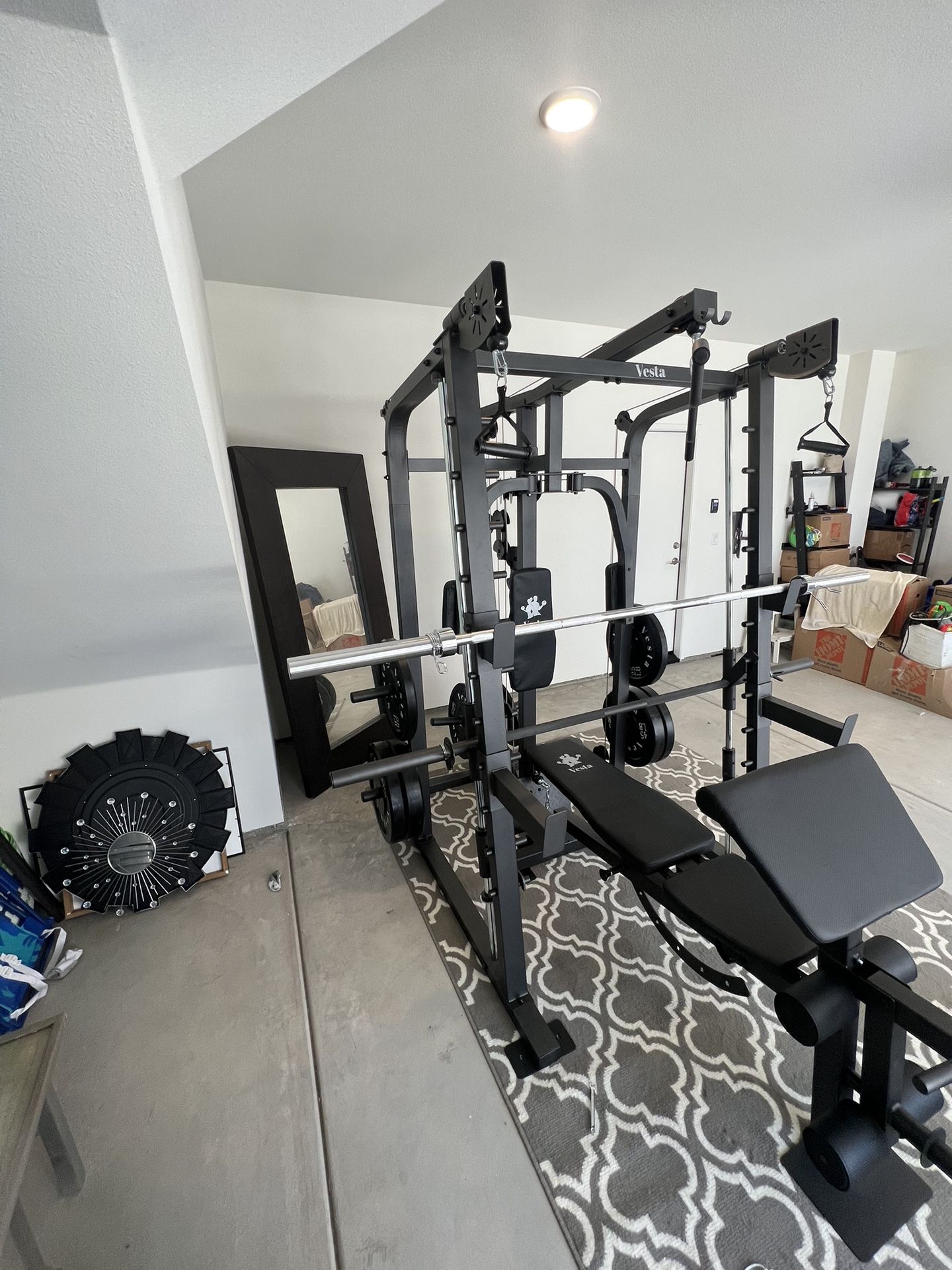 VESTA FITNESS SM2001 SMITH MACHINE/ POWER CAGE/ PULLEY SYSTEM/ WEIGHTS