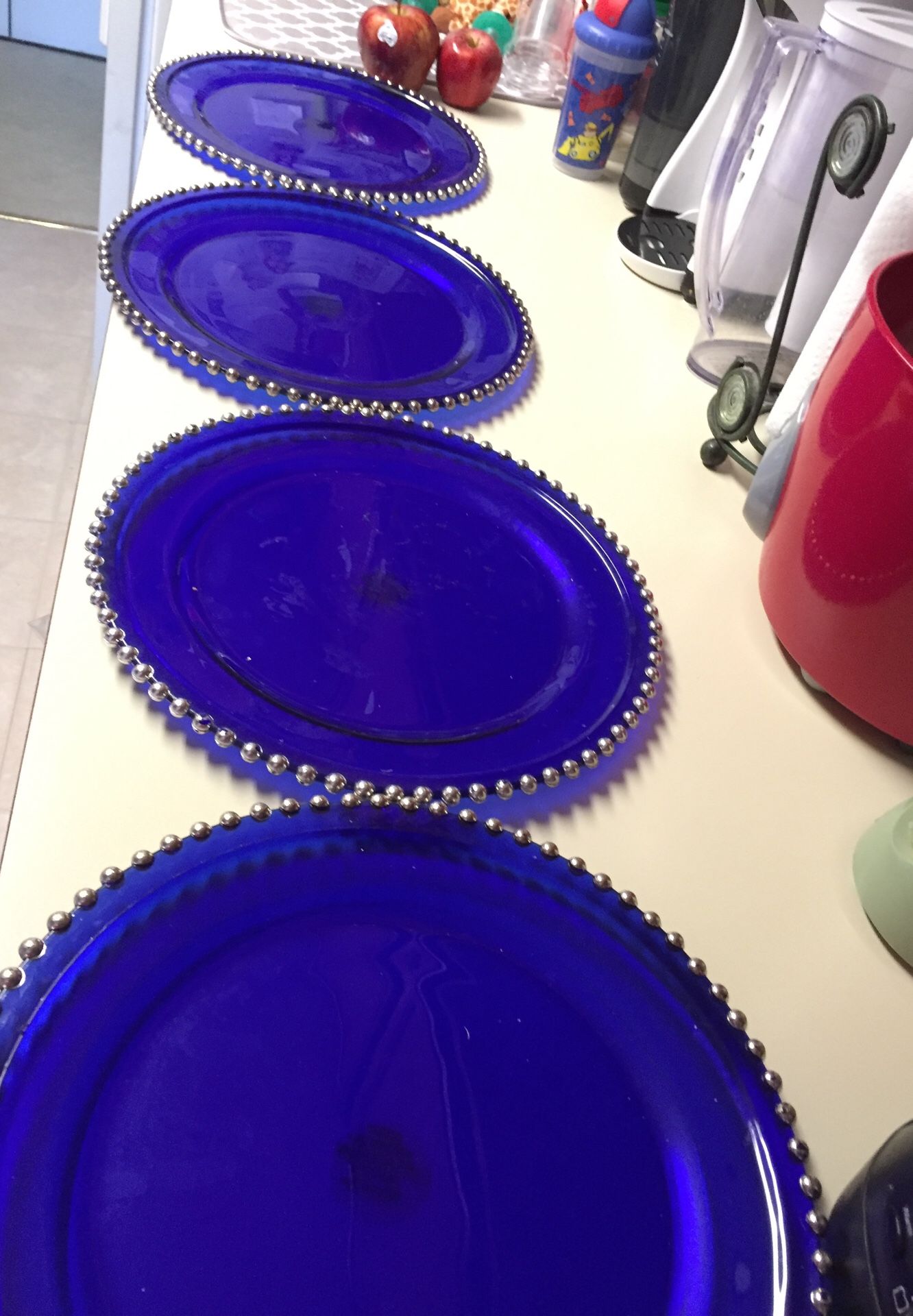 Plates decorative 4 blue glass Bombay brand