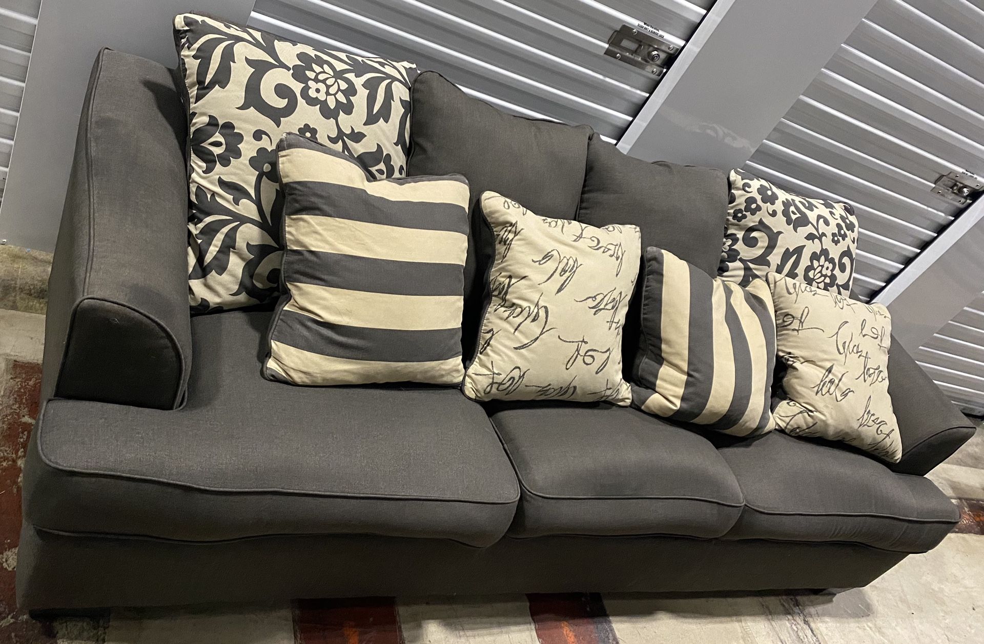 Grey Couch w/ 8 pillows - Free Delivery