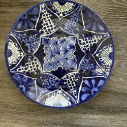 Talavera Signed R. Venegas 15” Plate - Blue & White - Made In Mexico 
