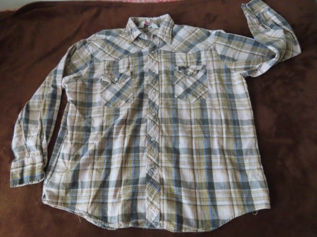Vintage Bud Berma Westerner Shirt plaid flannel pearl snap XL