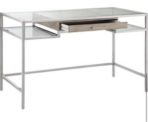 Adela Modern Writing Desk 48" W Antique Silver Glass Top Metal Base *NEED GONE*