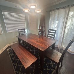 Dining Room Table, Four Chairs Plus Bench