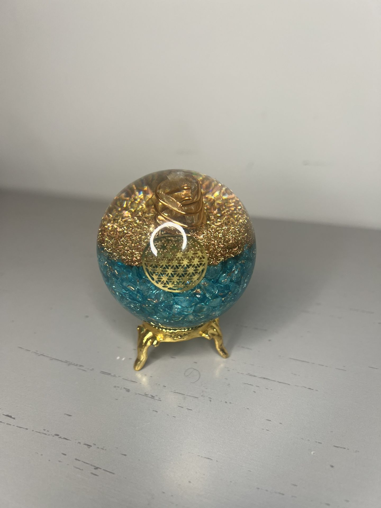 Flower Of Life Spiritual Glass Crystal Ball (Crystal Wrapped In Wire Copper)