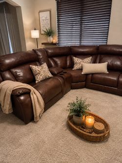 Leather couch 2 power recliners, 1 manual
