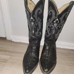 VAQUERO BOOTSBlack Crocodile Print Boots Pointed Toe