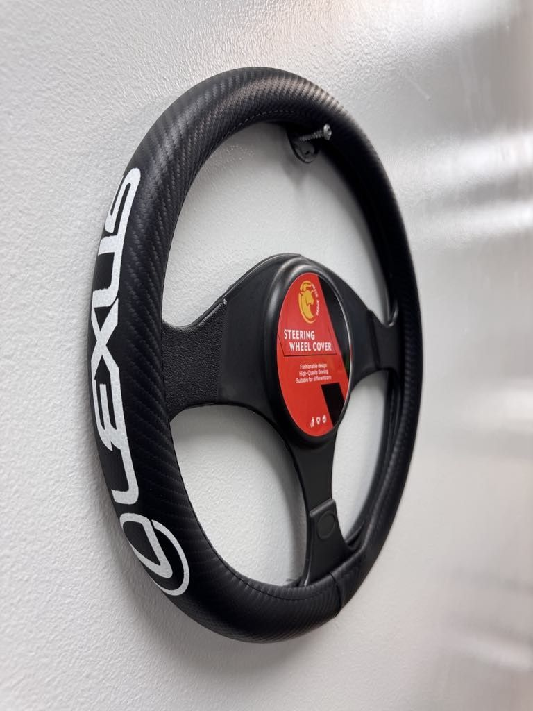 STEERING WHEEL COVER WITH LOGO (LEXUS) - MICROFIBER & PU LEATHER.