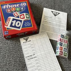 2001 Fundex Phase 10 Dice Game in Box W/ Score Pad(30+) & Instructions